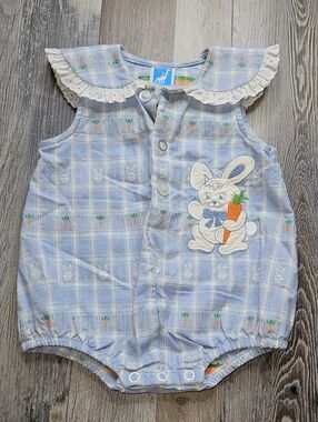 Vintage Toddle Tyke Easter Bunny Carrots Bubble 6m Blue White Plaid